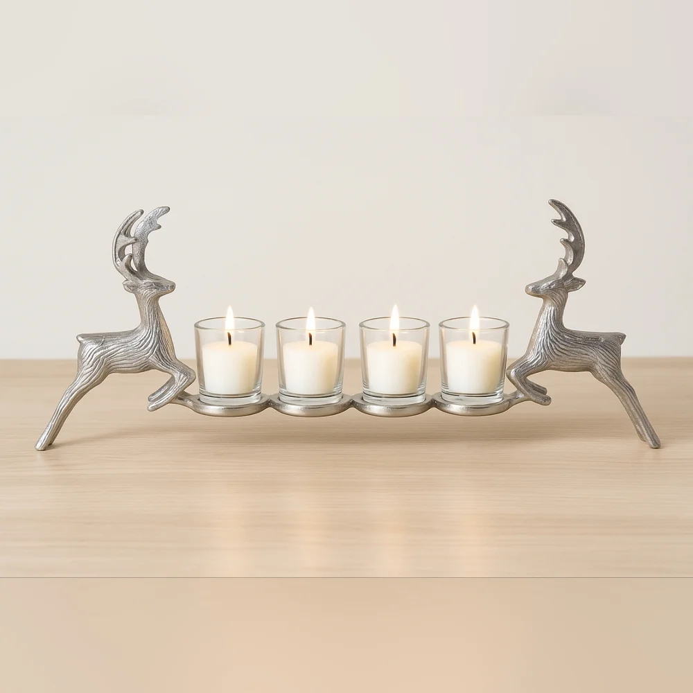 Vintage Stag Silver Plated Deer Candle Holder Rustic Cabin Centerpiece Reindeer